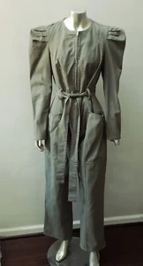 STATEMENT BOHO ARMY OLIVE GREEN WIDE LEGS JUMPSUIT BELTED PUFF SLEEVES HEAVY M - Picture 1 of 6