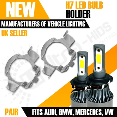 2X H7 LED Kit Headlights Bulb Base Holders Adapters Fit For BMW Audi Benz B4 UK - Image 1 of 4