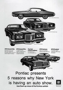 1972 Pontiac LeMans Grand Prix Ville Firebird & Ventura Original Print Ad - Picture 1 of 1