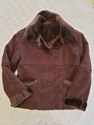 Abrigo Marvin Richards imitación gamuza marrón chocolate talla M ribete y forro de piel sintética Foto 1 de 4