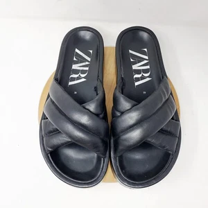 ZARA Sandals Womens 39 Platform Quilted Black Cross Strap Chunky Y2K Shoes - Picture 1 of 12