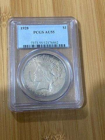 1928 PEACE DOLLAR PCGS AU55 ~ Nice Golden Toner ~ (462) Cover