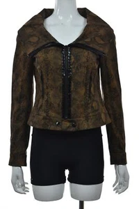 Worth Womens Jacket Size 4 Brown Animal Print Soft Shell Long Sleeve Cotton - Picture 1 of 4