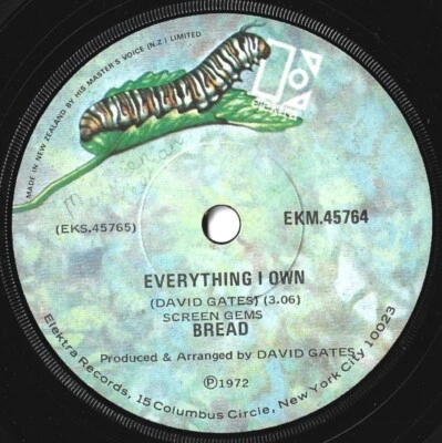 BREAD 7" 45 Everything I Own RARE 1972 New Zealand IMPORT Elektra D. GATES - Image 1 of 2