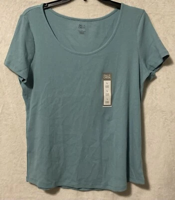NWT Women's Large Falls Creek Ribbed Scoop Neck Short Sleeve Blue Shirt Top - Image 1 of 4