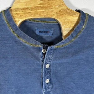 Borgo28 XL-Contrast Stitching Long-Sleeve Henley -Blue/Green Stitching - Picture 1 of 5