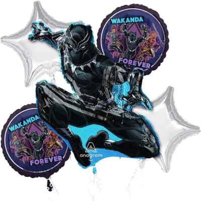 Anagram Marvel Black Panther Wakanda Forever Party Foil Balloon Bouquet - NEW - Image 1 of 3