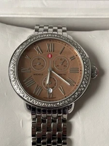 Michele Serein 100 Diamond's .60 CT Chronograph Watch Silver with Pink Face - Picture 1 of 13