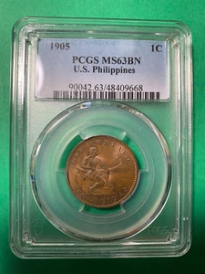 US PHILIPPINES ONE CENTAVO 1905 PCGS MS 63 BN - Picture 1 of 4