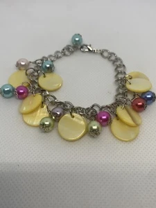 Shell & Pearl Bead Charm Bracelet Adjustable Size, 17cms - Yellow - Picture 1 of 4