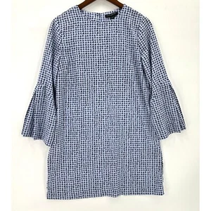 Banana Republic Dress Womens Shift Houndstooth 3/4 Bell Sleeve Pleated Blue S - Picture 1 of 8