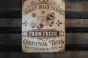 HOLLY JOLLY FARMS Nebelbäume Holz rustikal primitiv Bauernhausdekor USA - Bild 1 von 5