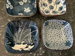 Ceramic 3oz Square Bowl Set,Blue and White Set of SIX Blue - Picture 1 of 4