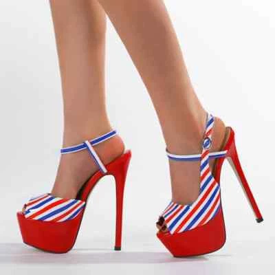 Лето женщин Sexy 16 см каблуках в полоску платформе сандалии туфли на высоком каблуке насосы - Изображение 1 из 4
