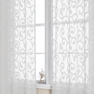 White Curtain W40 X L84 2 Panels Jacquard Clip Light Filtering Semi Sheer Home - Picture 1 of 12