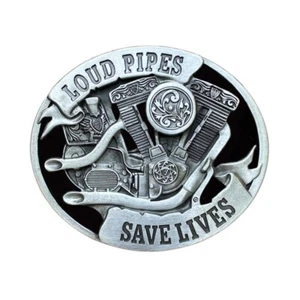 Western Belt Buckle for Men & Women Cowboy Rodeo Wear - Loud Pipes Save Lives - Picture 1 of 3