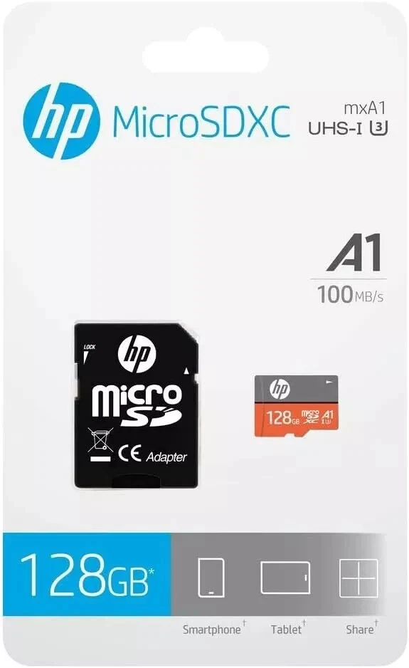Genuine HP 128GB MicroSDXC Memory Micro SD Card w/ Adapter, U3, A1, 100MB/s mxA1 - Image 1 of 4