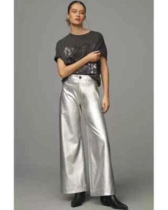 Maeve Women's Silver The Ettie High-Rise Crop Wide-Leg 28 Petite - Picture 1 of 2