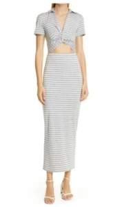 NEW $198 FAVORITE DAUGHTER gray White Striped Twist Front S/s Cutout Dress Sz XL - Picture 1 of 4