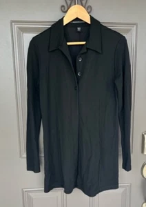 ISDA & CO Sweater Shirt cardiagan solid black collared open button size M - Picture 1 of 5