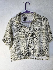 Camisa Hot Topic Mujer Mediana Estampado de Notas Musicales Manga Corta Abotonada Rayón - Imagen 1 de 8