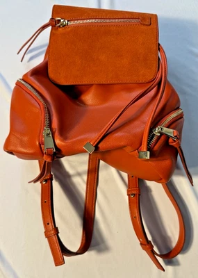 Mochila Zara de cuero naranja con cordón con cierre de solapa Foto 1 de 4