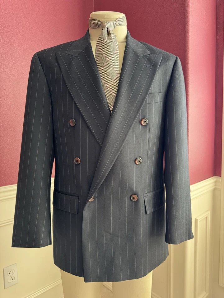 Vintage Chaps Ralph Lauren Double Breasted Pinstripe Suit Jacket ~42R - Image 1 of 4