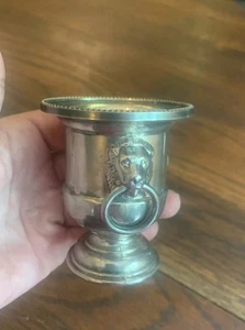 Vintage Silver Plate Mini Champagne Bucket W/ Lion Heads Toothpick Holder - Picture 1 of 20