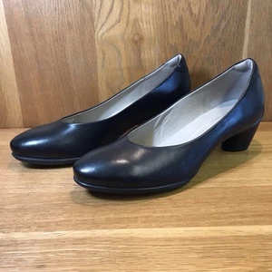 WOMENS ECCO DANISH DESIGN BLACK LEATHER HEELED COURT SHOE SIZE UK 7 EU 41 - Picture 1 of 9