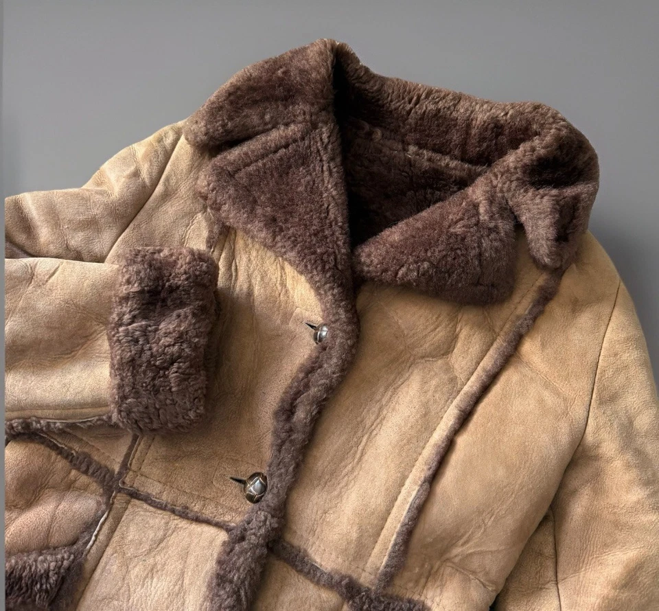 ВИНТАЖНЫЙ San Remo стриженный мех кожи амбара пальто женщин размер 14 коричневый Western - Изображение 1 из 4