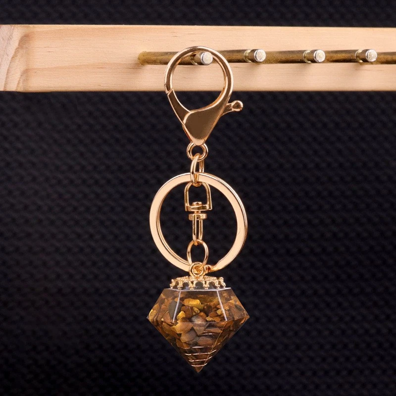 5pcs Natural Tiger's Eye Crushed Stone Resin Keychain Magic Reiki Healing  - Image 1 of 1