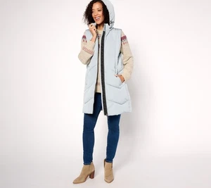 Gilet imbottito trapuntato Nuage Petite Chevron cappuccio rimovibile cava blu XL nuovo - Foto 1 di 1