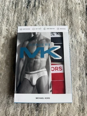 Michael Kors Ultimate Rib Pack of 2 Navy And Red Lo Rise Briefs Size M - Image 1 of 4