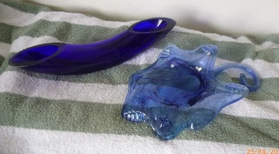 2 x Liegevasen, Glasvasen, Blumenvasen, Tischdeko, Blau, mundgeblasen, bildschön - Bild 1 von 4