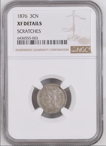 ✯ EXTREMELY RARE KEY DATE - 1876 3CN Three Cent Nickel NGC (NO CAC) XF+++ ✯ - Picture 1 of 6