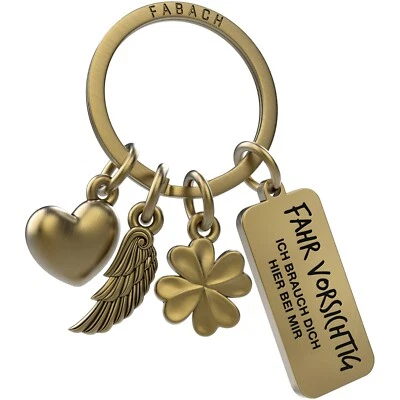 FABACH Schlüsselanhänger Engelsflügel Herz Kleeblatt Charms - Gravur "Fahr vorsichtig"