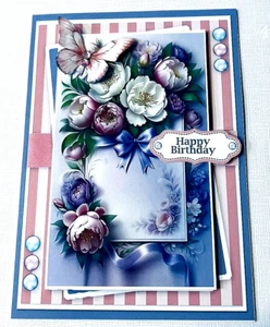 Handmade Greeting Card 3D All Occasion With Flowers And A Butterfly - Picture 1 of 2