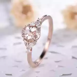 2Ct Oval Cut Lab Created Morganite Women's Wedding Ring 14K Rose Gold Plated - Picture 1 of 6