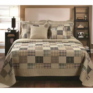 NEW!~ COZY MODERN BLUE TAN RED BROWN GREEN BEDSPREAD SOUTHWEST LODGE PLAID QUILT - Picture 1 of 3