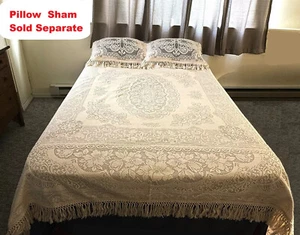 Queen Somerset Rose Ivory Fringe Lace Lined Coverlet 92" x 92" Bedspread - Picture 1 of 13