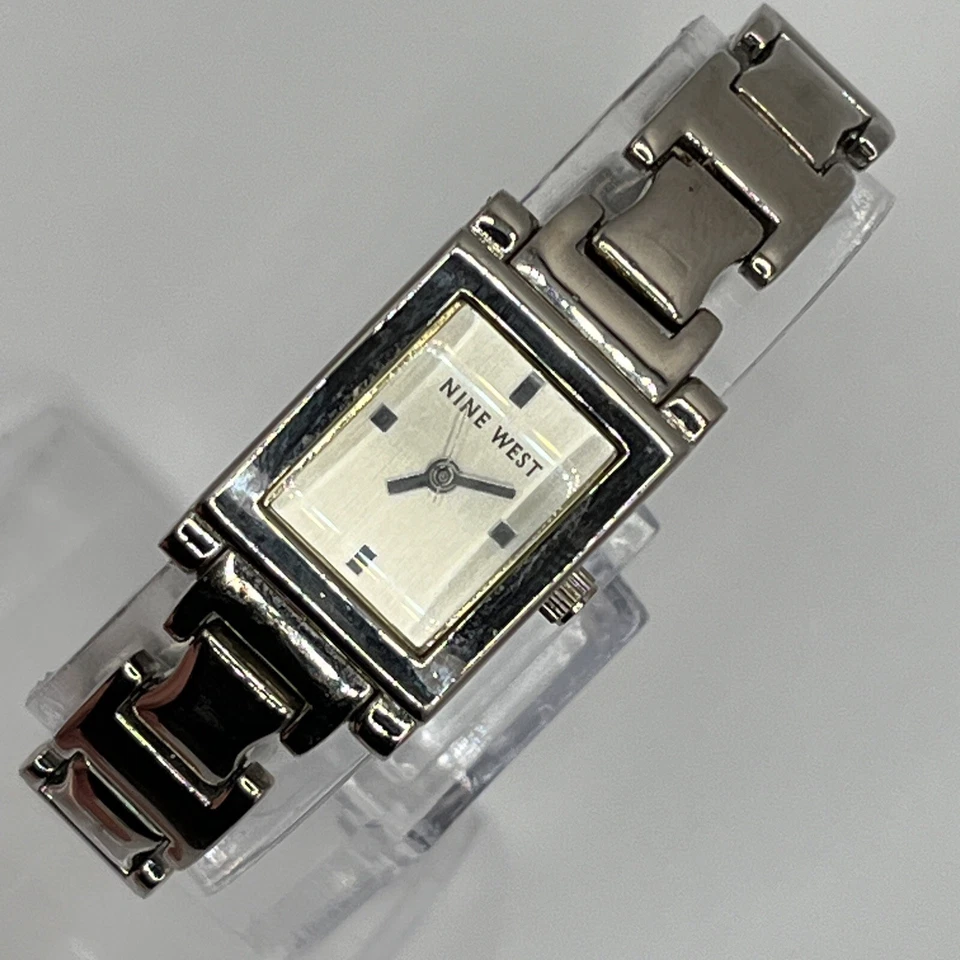 Nine West Women's Watch Rectangle Silver Dial Silver Tone Band NEW BATTERY RUNS! - Image 1 of 4