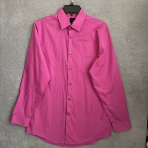 JF J.Ferrar Button Shirt Mens Medium Slim Fit Solid Pink Long Sleeve Cotton Bld