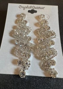 Prominent Zig Zag Rhinestone Earrings NWOT 3 inch - Picture 1 of 2