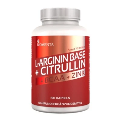 [141,90€/1kg] L Arginin Citrullin Kapseln hochdosiert + BCAAs -BIOMENTA- 150 St. - Bild 1 von 4
