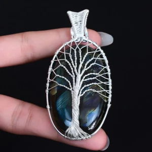Árbol de la Vida - Colgante Joyería Envuelto en Alambre de Plata Labradorita 3.0" PRBS106 - Imagen 1 de 3