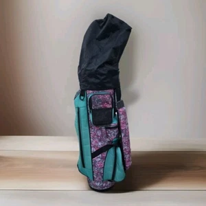 MacGregor Golf Cart Bag Floral Pink Purple Green W/ Rain Hood 13-Way Rare VTG - Picture 1 of 10