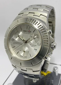 SECTOR,QUARTZ,CHRONO,DATE,SILVER DIAL,SWISS MADE,WR 100M,NEWOLD STOCK,FREE SHIP. - Picture 1 of 21