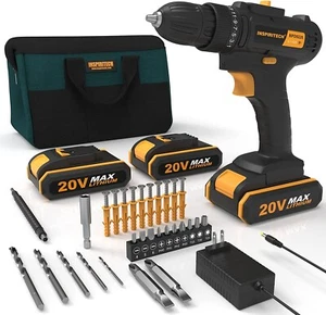 Electric Cordless Drill Driver with Bits Set & 2 Batteries 20Volt drill 2 Speed - Picture 1 of 6