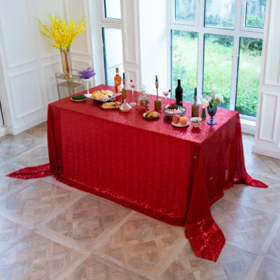 Sequin Tablecloth Square Rectangular Tablecover for Birthday Wedding Banquet Red - Image 1 of 4