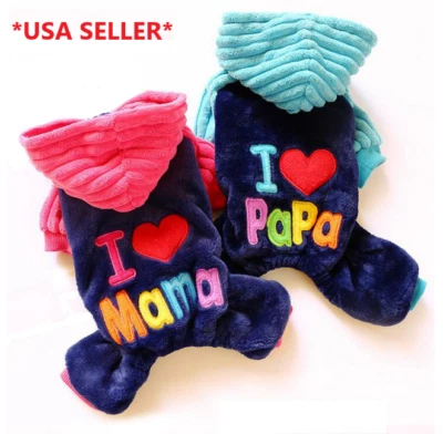I Love Mama Papa Hoodie Costume Apparel Dog Puppy Clothing Sweater